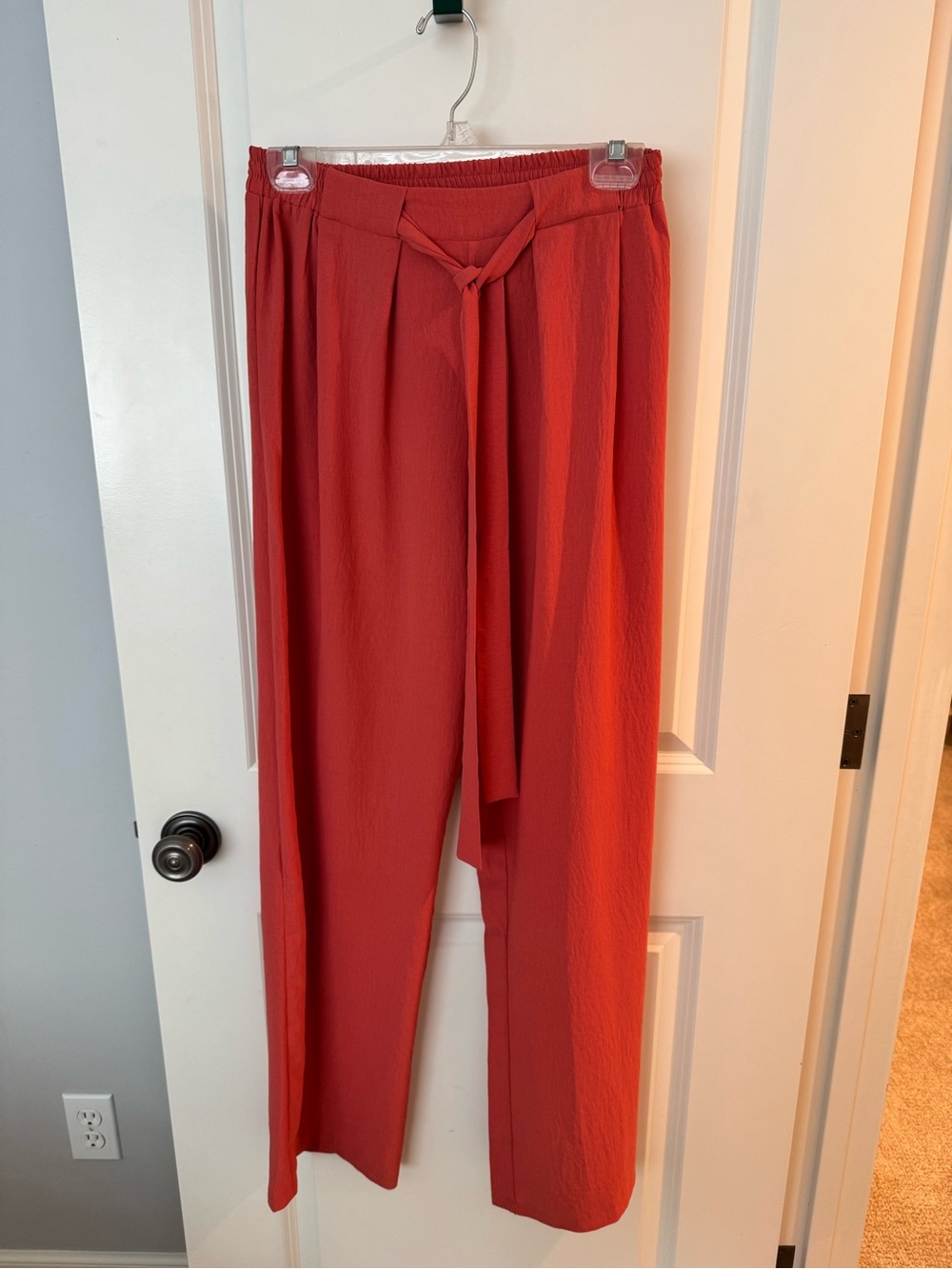 Lulu's Coral Red High-Waist Wide Leg Tie-Waist Pants